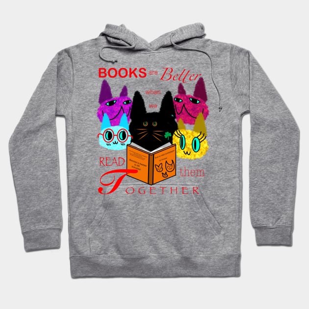 Fuzzy Cats Reading Together Hoodie by chowlet